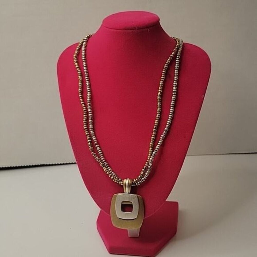 Premier Designs Multi-Strand Geometric Gold & Silver Pendant Beaded Necklace